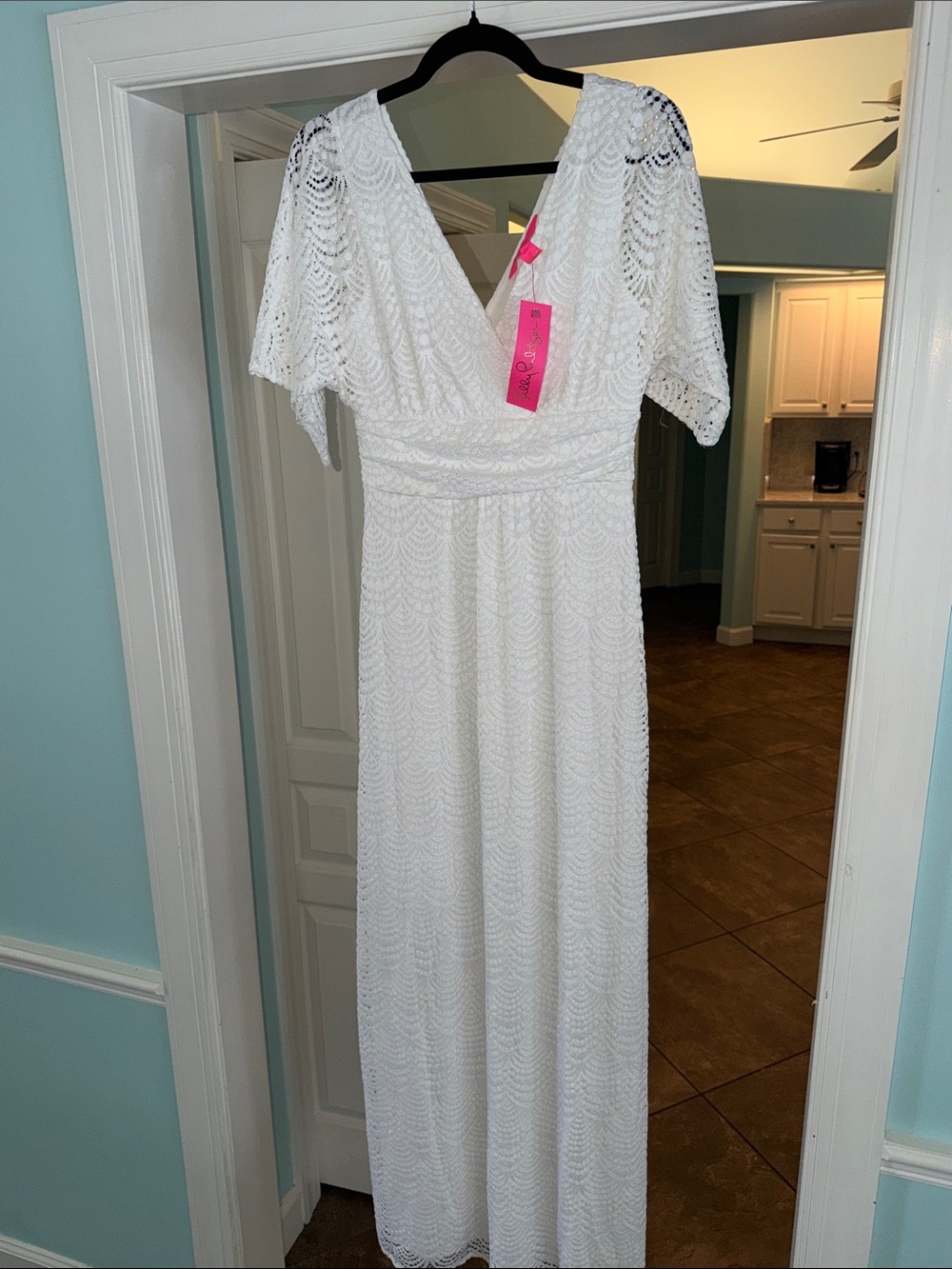 Lilly Pulitzer White Lace V‑Neck Maxi Dress